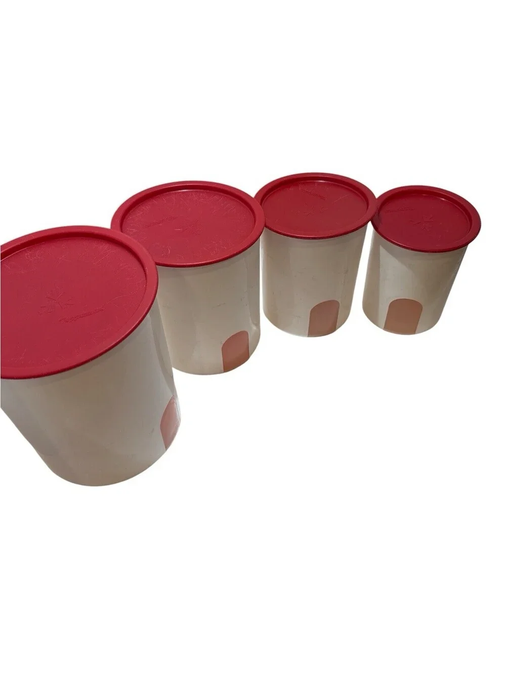 8 piece Tupperware One Touch Nesting Canisters Set White with Red Lids